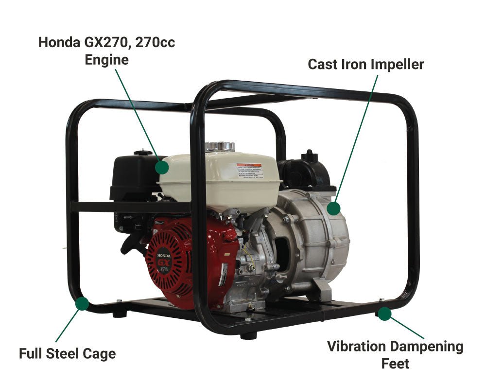 Powerful 3-Inch Commercial-Grade Brave Trash Pump Powered by Honda GX270 Engine
