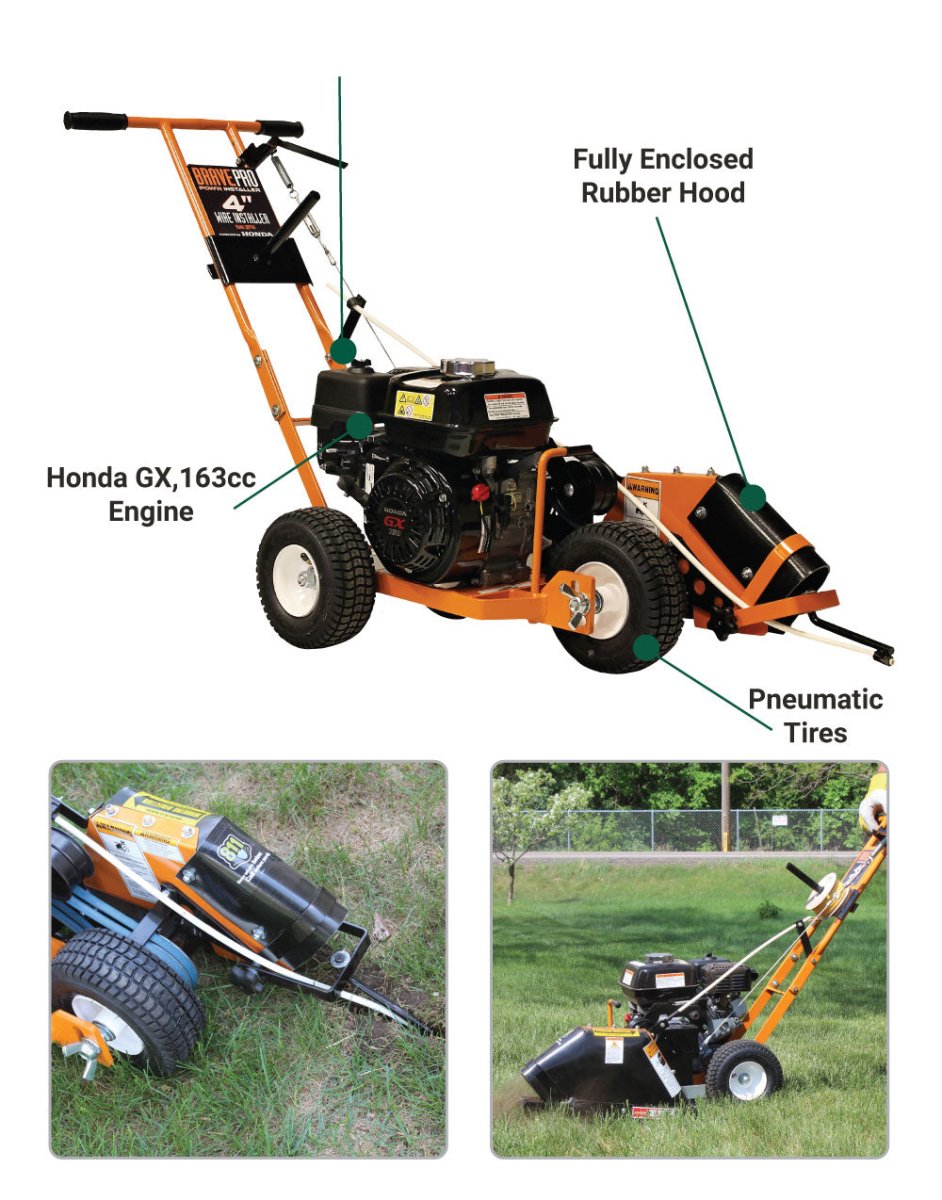 Honda GX160 Powered Brave Wire Installer for 2 - 4 Inches Depth Trenching and Wire Installation