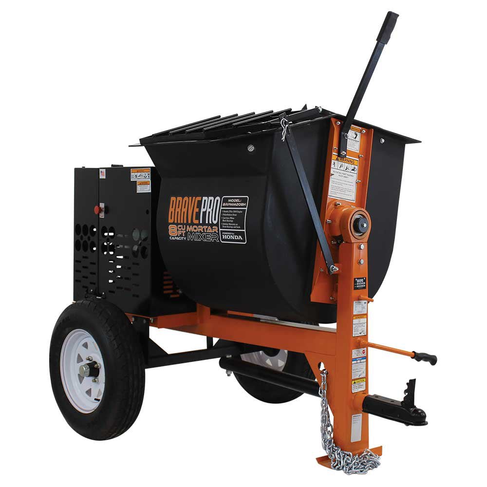 High - Performance Brave Mortar Mixer with 8 Cubic Feet Polyethylene Drum and Honda GX240 Engine
