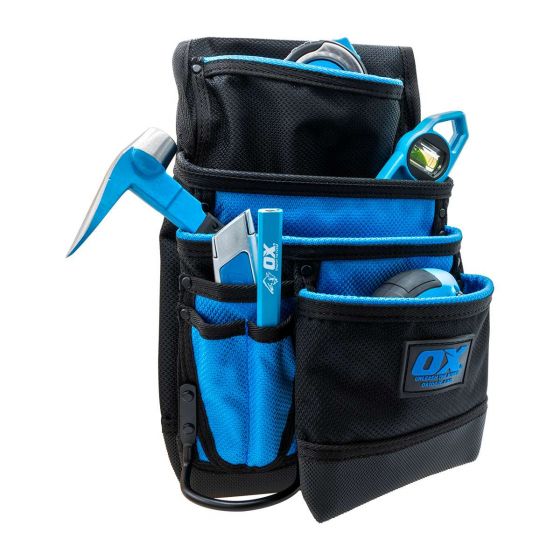 OX Professional Dynamic Nylon Tool Pouch with 7 Pockets and Built-in Hammer Holder