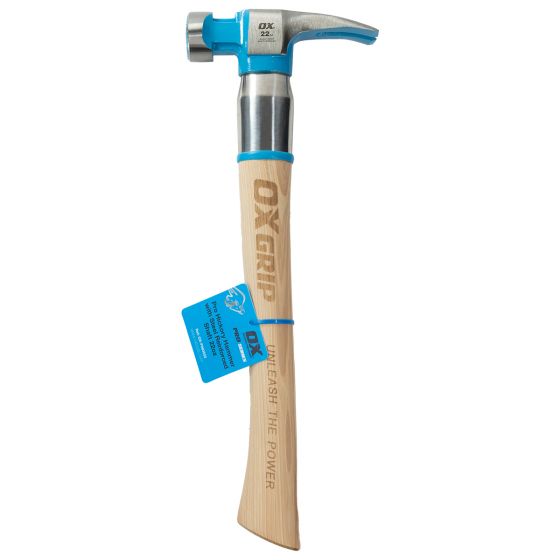 22-Ounce OX Pro Milled Face Framing Hammer with Curved Steel-Reinforced Hickory Handle