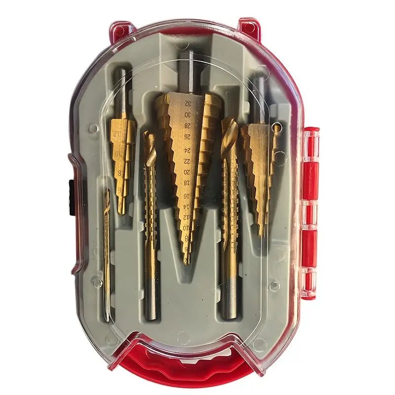 6-Piece Set of Titanium Step Drill Bits for Precision Drilling & Twisting in Metal