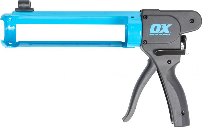 OX Pro Professional 10-Ounce Rodless Caulk Gun with a 7:1 Thrust Ratio for Efficient Sealing Applications