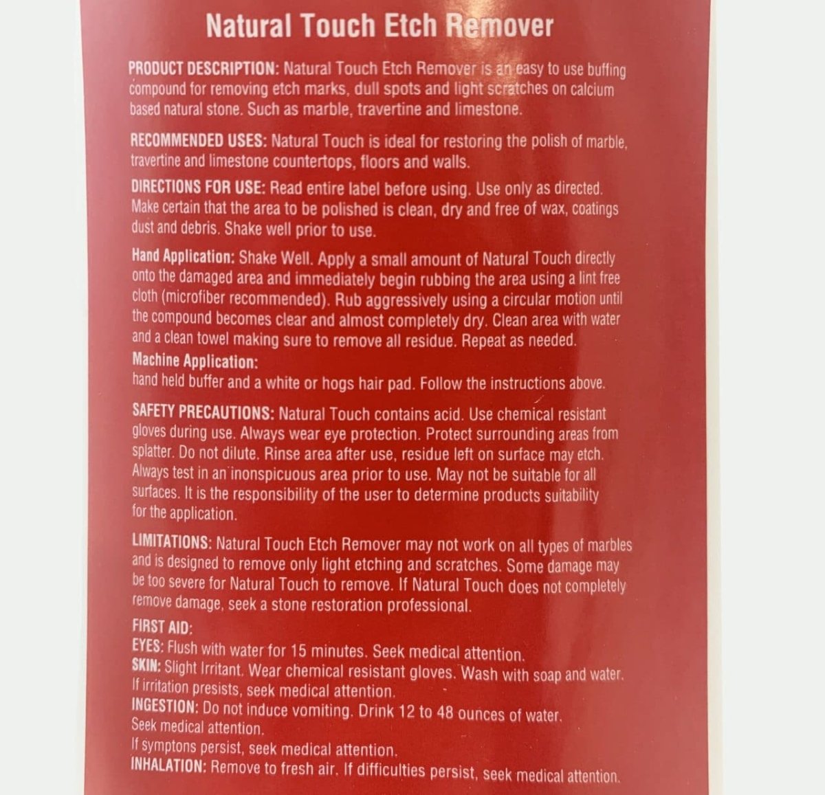Natural Touch Marble Etch Remover and Polishing Compound for Restoring Shine