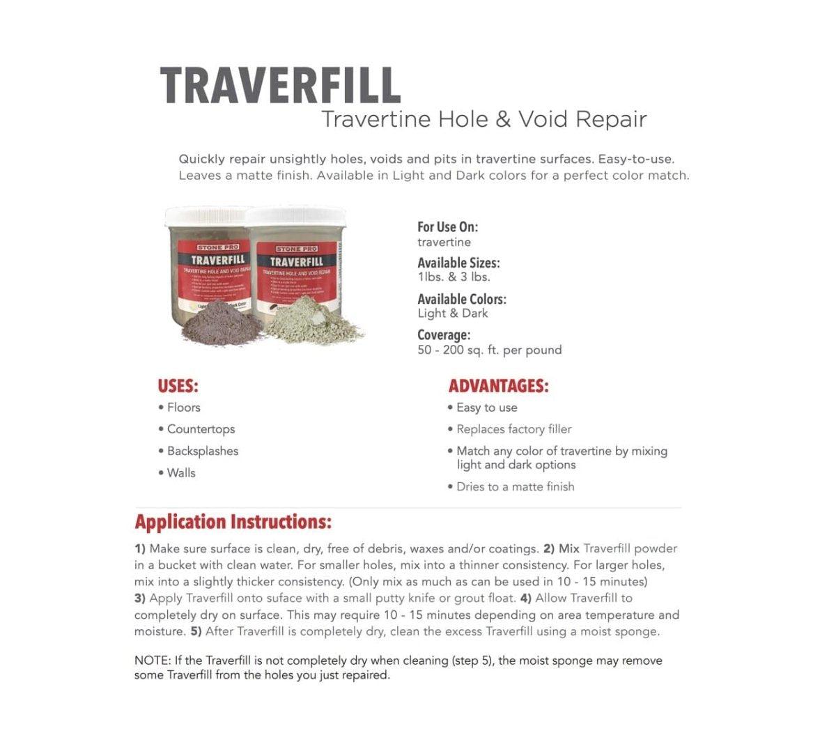 Stone Pro Traverfill: High - quality Travertine Hole Filler in Light or Dark