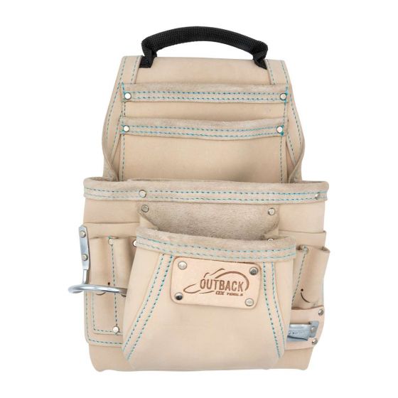 OX Pro White Leather Tool Pouch with 11 Pockets, Hammer Holder and Speed Square Pocket