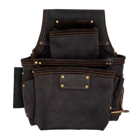 Professional OX Pro Oil-Tanned Leather Fastener Pouch with Right-Handed Hammer Holder for Carpenters and Builders