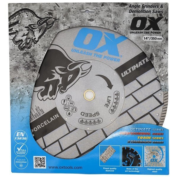 OX Ultimate Professional Diamond Blade for Porcelain Tiles with Bore Size Ranging from 1 to 20mm