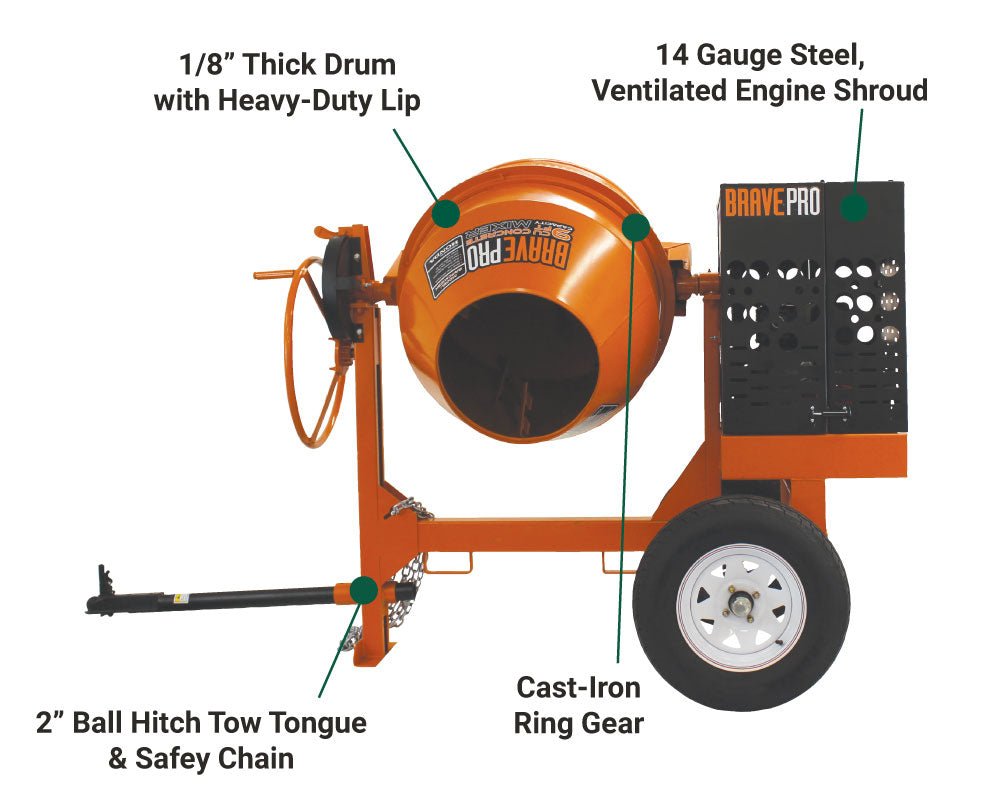 High - Performance Brave 9 Cubic Feet Steel Drum Concrete Mixer Powered by Honda GX270 Engine