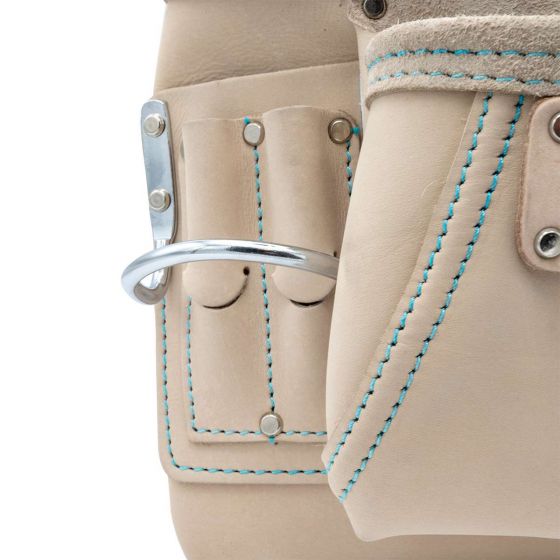 OX Pro White Leather Tool Pouch with 11 Pockets, Hammer Holder and Speed Square Pocket