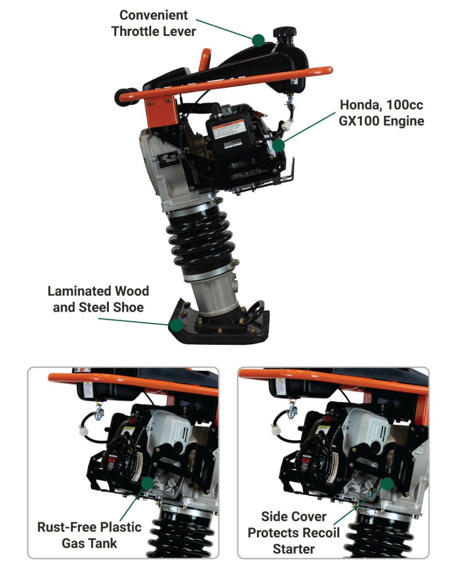 High - Performance Brave Tamping Rammer with 12.8 kN Impact Force Powered by Honda GX100 Engine
