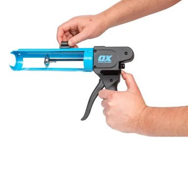 OX Pro Professional 10-Ounce Rodless Caulk Gun with a 7:1 Thrust Ratio for Efficient Sealing Applications