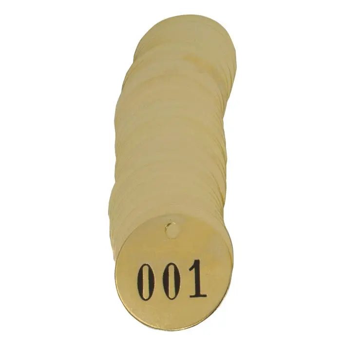 200-Piece Set of Round 18-Gauge Brass Check Tags with Black Numbers (1 - 200)