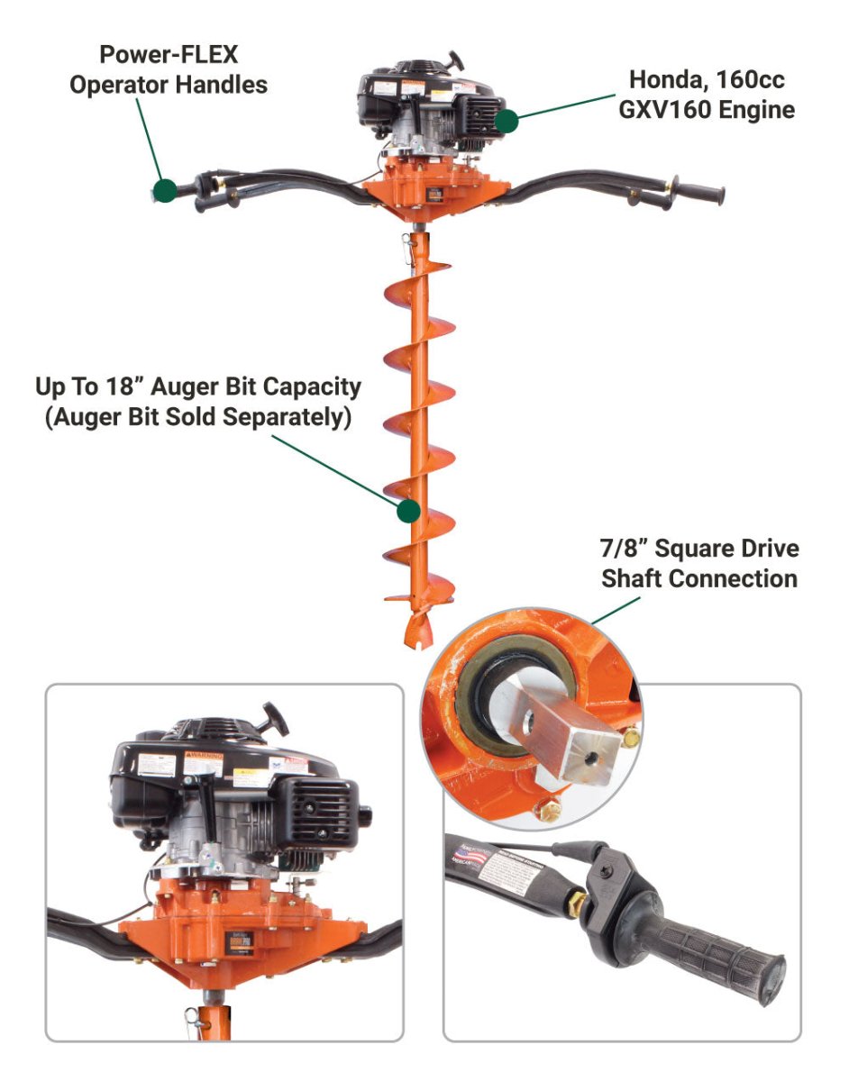 Honda GXV160 Powered Two - Person Brave Earth Auger with 7/8 - Inch Square Drive