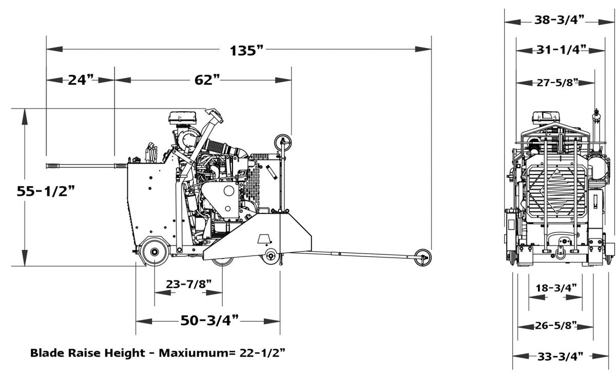 CC6571D Diesel-Powered Liquid Cooled Walk-Behind Concrete Saw with 71 HP Kubota® Diesel Engine