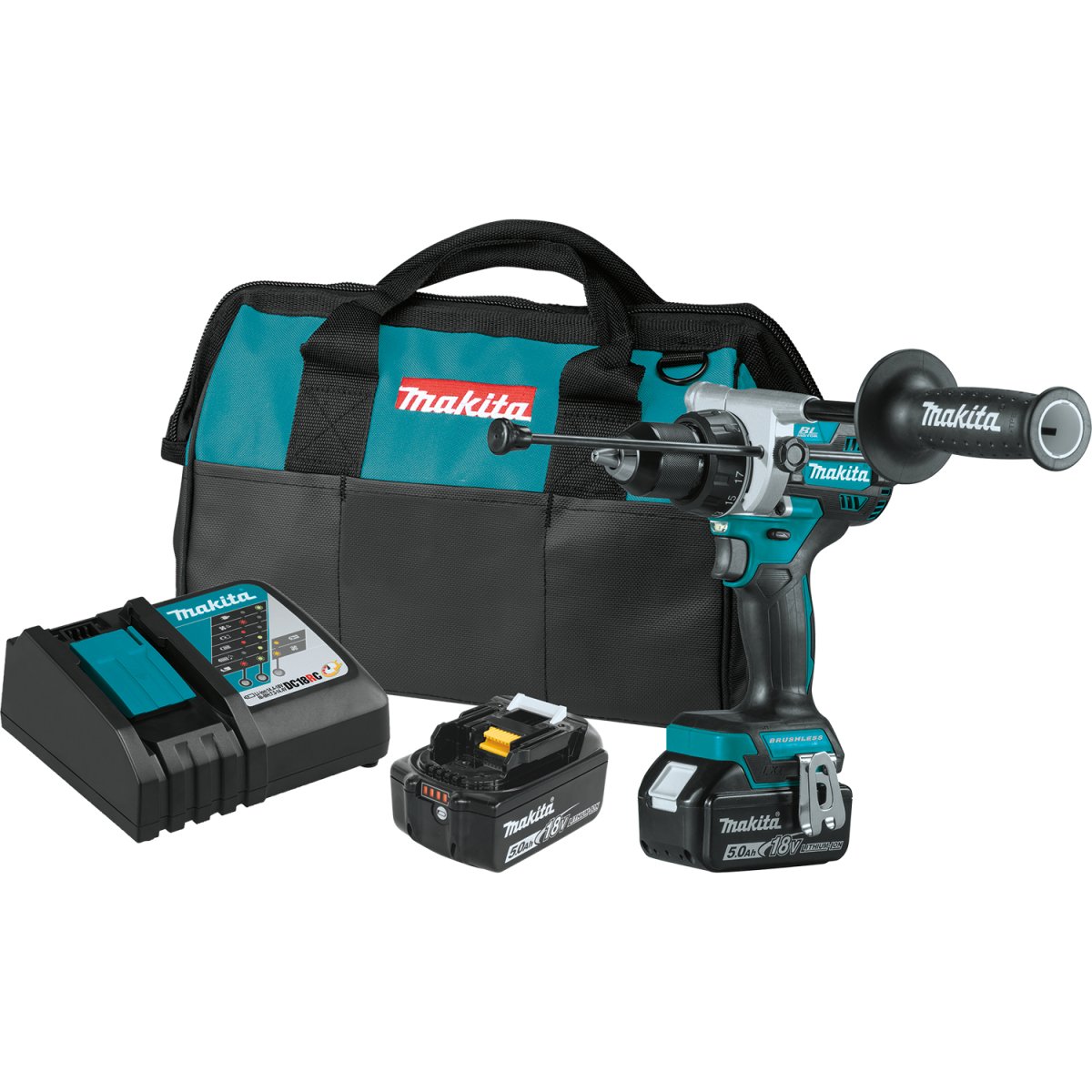 18V LXT® Lithium-Ion Brushless Cordless 1/2 Inch Hammer Driver-Drill with 5.0Ah Battery for Demanding Drilling and Driving Tasks