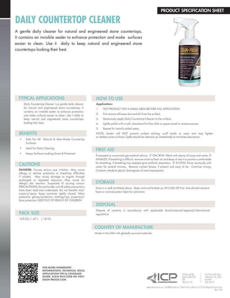 Dry Treat STAIN - PROOF Daily Cleaner for Natural & Engineered Stone Countertops