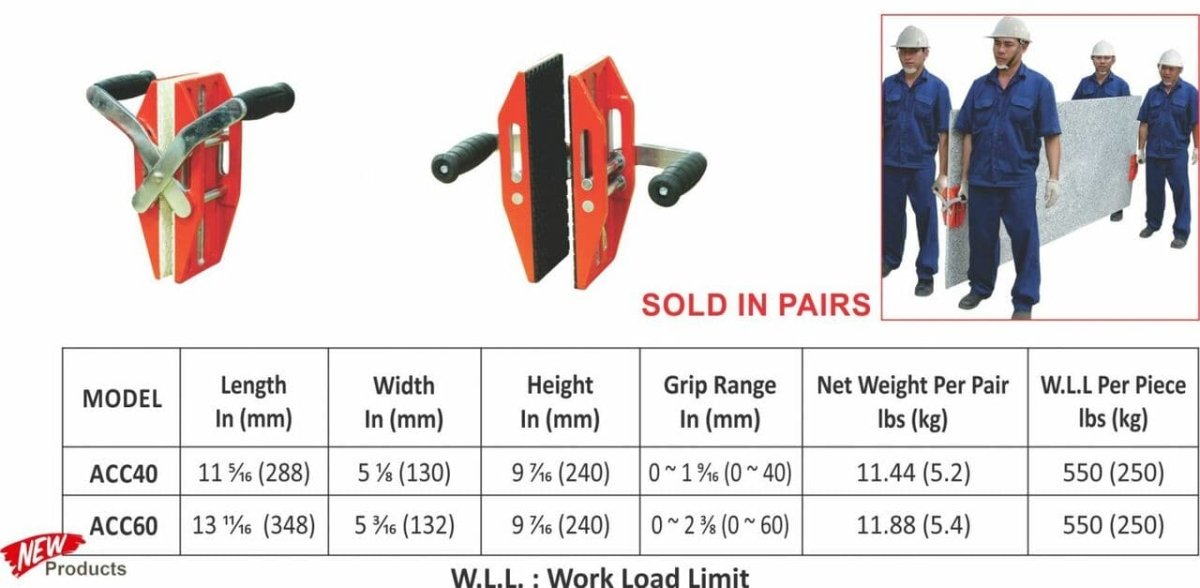 Abaco Two-Handed Carrying Clamps for Safe Stone Slab Lifting