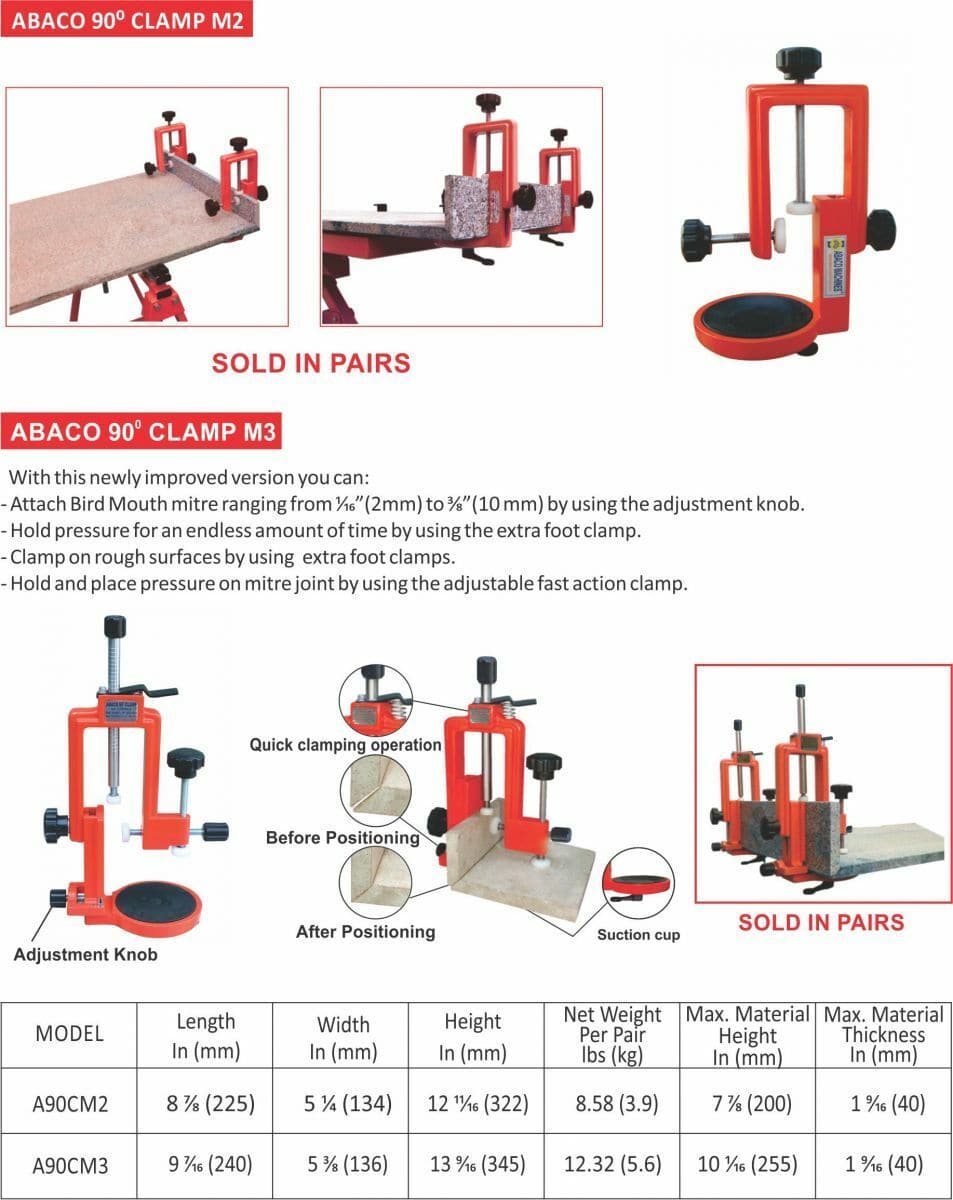 Abaco M3 Right Angle Clamps (Pair) for Securing and Positioning Slabs