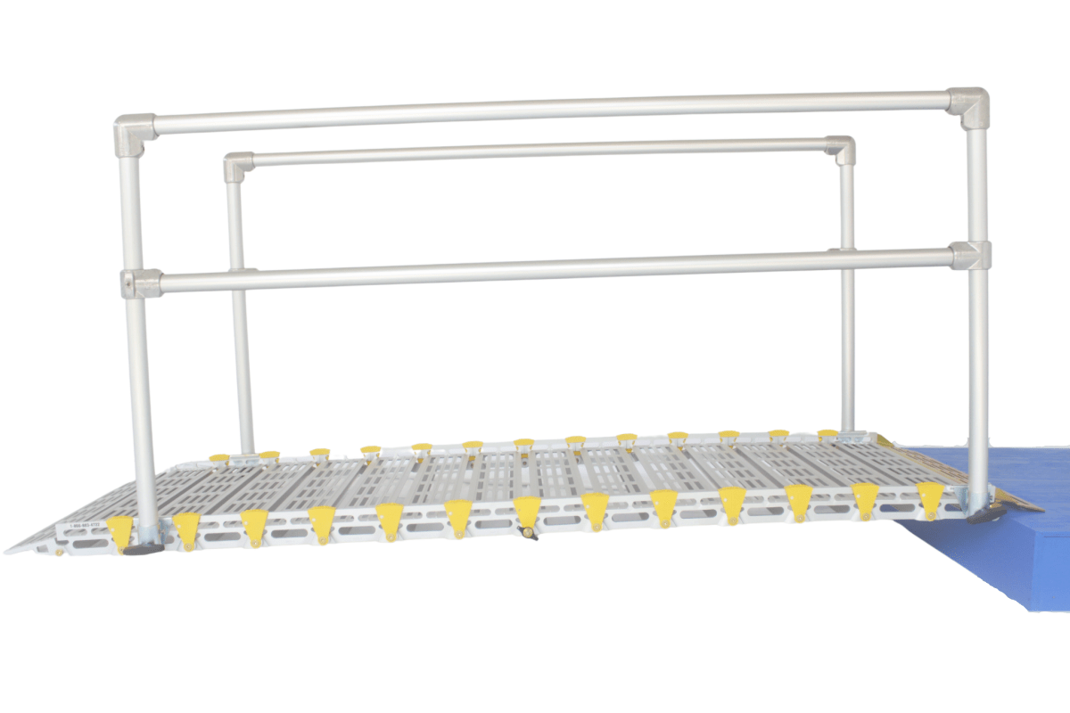 26-Inch Wide Roll-A-Ramp® Modular Ramp System Equipped with Straight End Handrails for Enhanced Accessibility