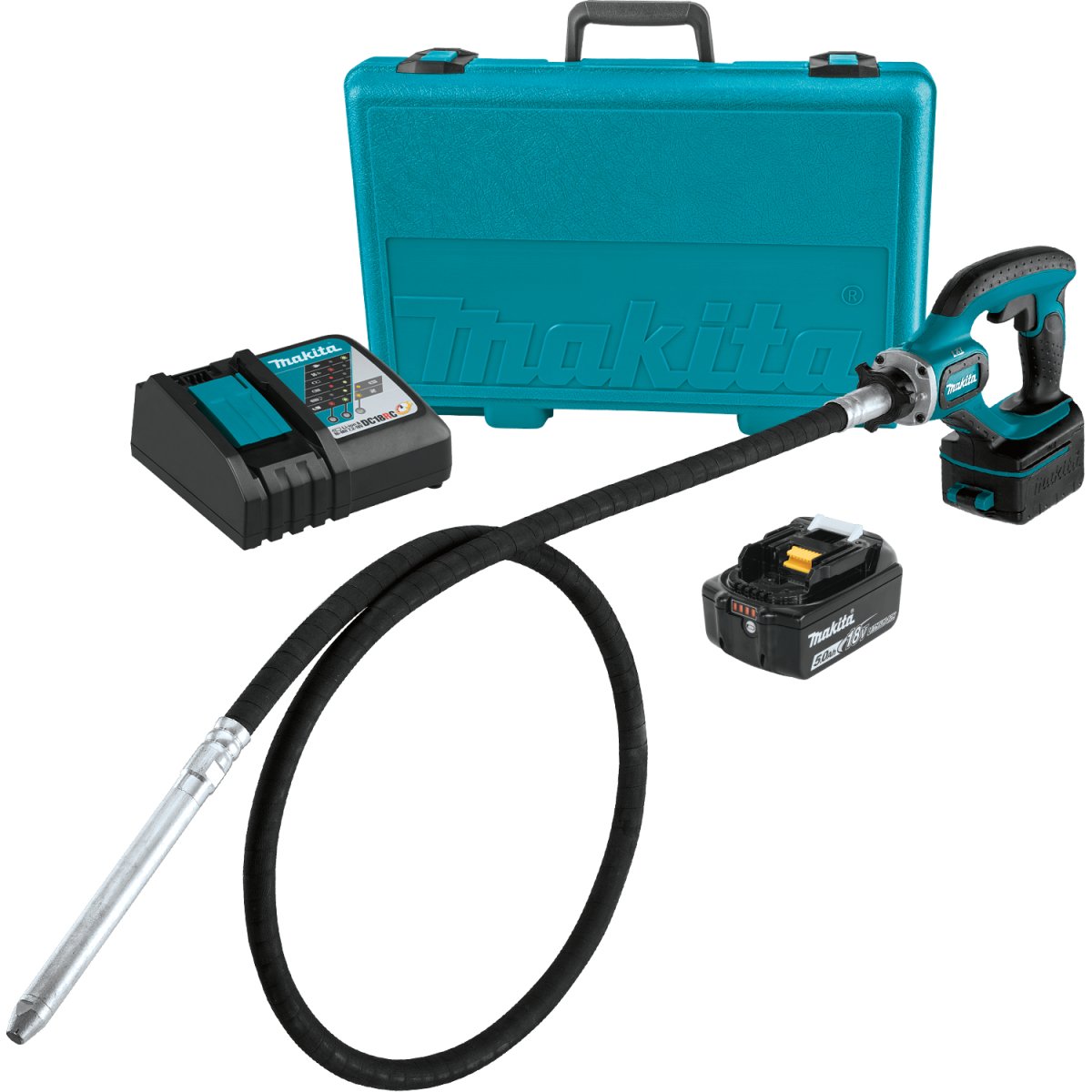 18V LXT® Lithium-Ion Cordless 8-Foot Concrete Vibrator with 5.0Ah Battery Compatibility for High-Performance Concrete Strengthening