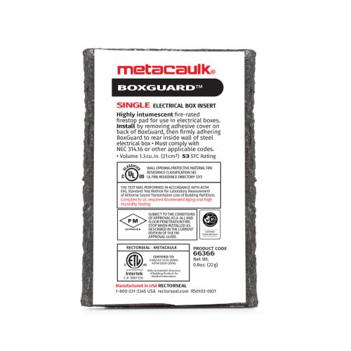 Metacaulk 50 - Count Box Guard for Fire - Rated Electrical Box Protection