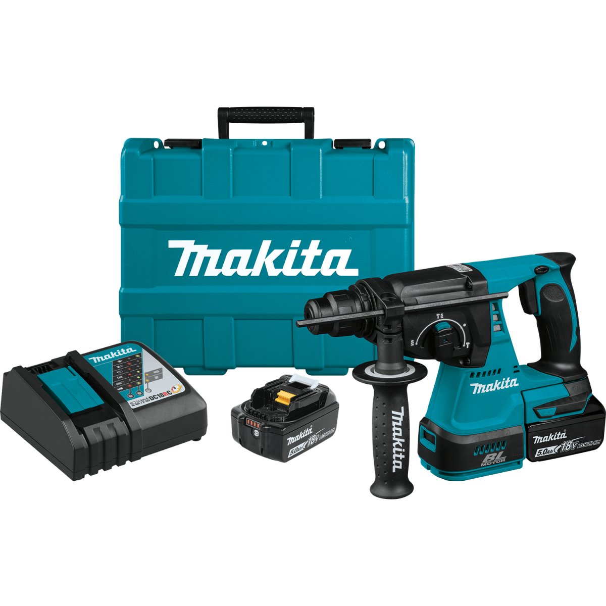 18V LXT® Lithium-Ion Brushless Cordless 1-inch Rotary Hammer Drill with 5.0Ah Battery for Concrete Drilling