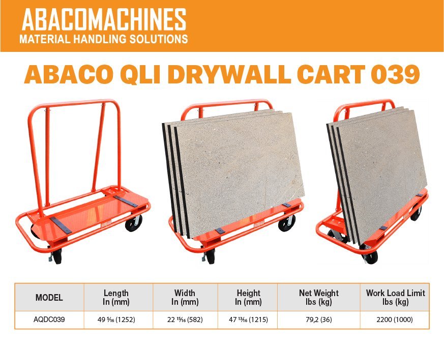 Abaco QLI 039 Drywall Moving Cart for Easy Handling of Slabs, Glass Sheets, and Wood Panels