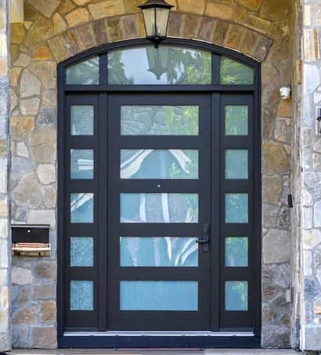 Stylish Atlas Contemporary Iron Front Door with 6-Foot Sidelights