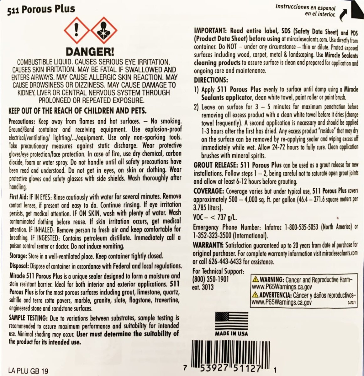 Miracle 511 Porous Plus: Premium Penetrating Sealer for Porous Surfaces