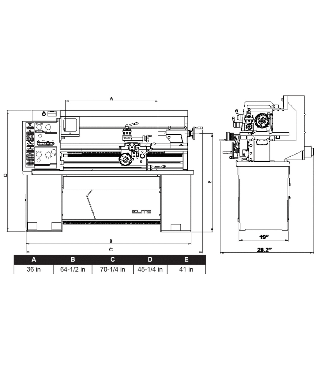 Elite 12x36 EVS Lathe - E-1236VS: Compact & Powerful for Precision Work