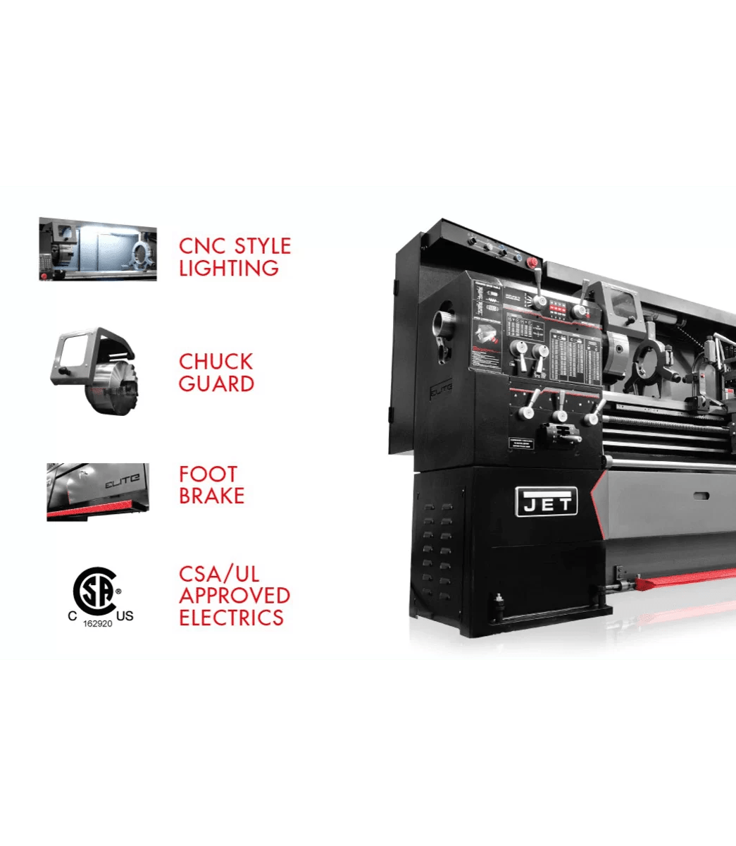 Elite E-1340VS Lathe with ACU-RITE 303 CSS DRO, Taper Attachment & Collet Closer