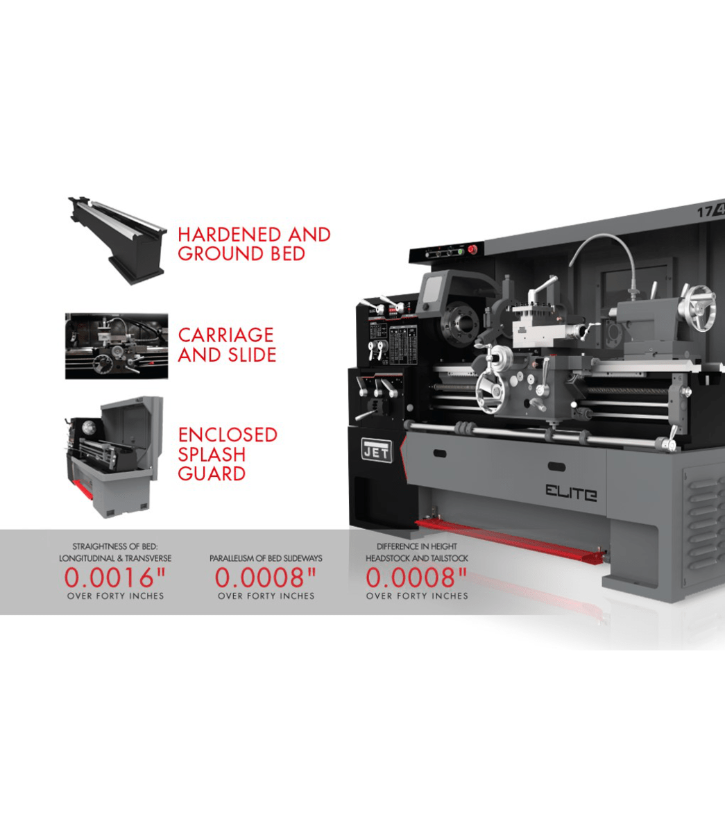 Elite Geared Head Lathe EGH - 1740 with ACU - RITE 203 DRO