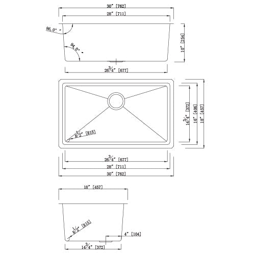 18g Micro Radius 30x18 Undermount Single Bowl Stainless Steel Kitchen Sink - Builders Genesis Series