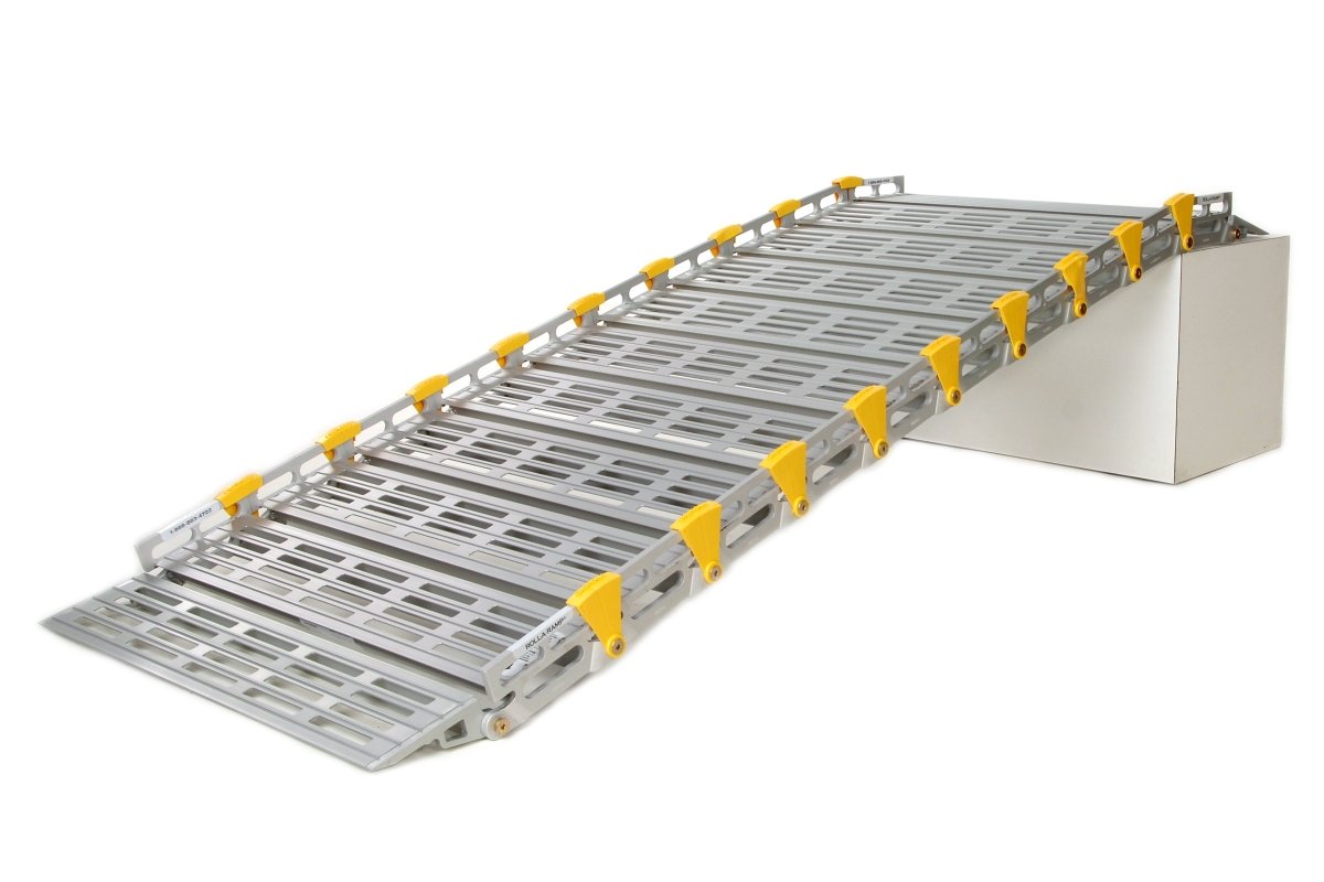 26-Inch Wide Roll-A-Ramp® Modular Ramp System Equipped with Straight End Handrails for Enhanced Accessibility