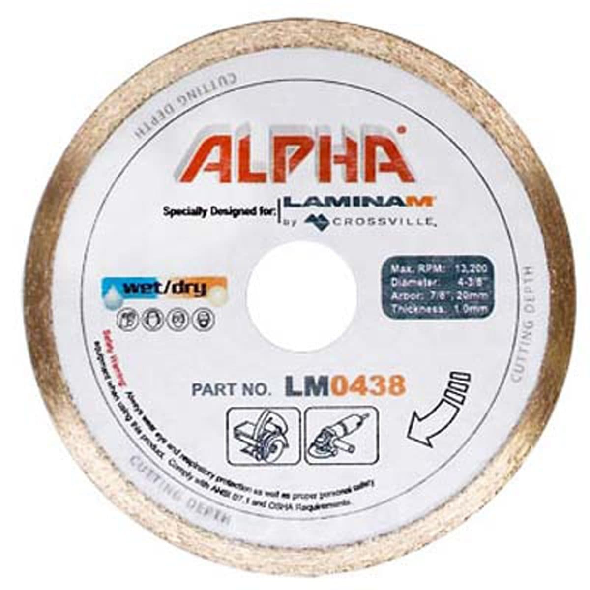 Alpha Professional Tools' Crossville Laminam 4-3/8-Inch Diamond Blade for High-Speed Cutting of Porcelain Tiles and Glass