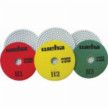 3-Piece Set of Weha 3-Step Hybrid Diamond Polishing Pads for Granite, Marble & More