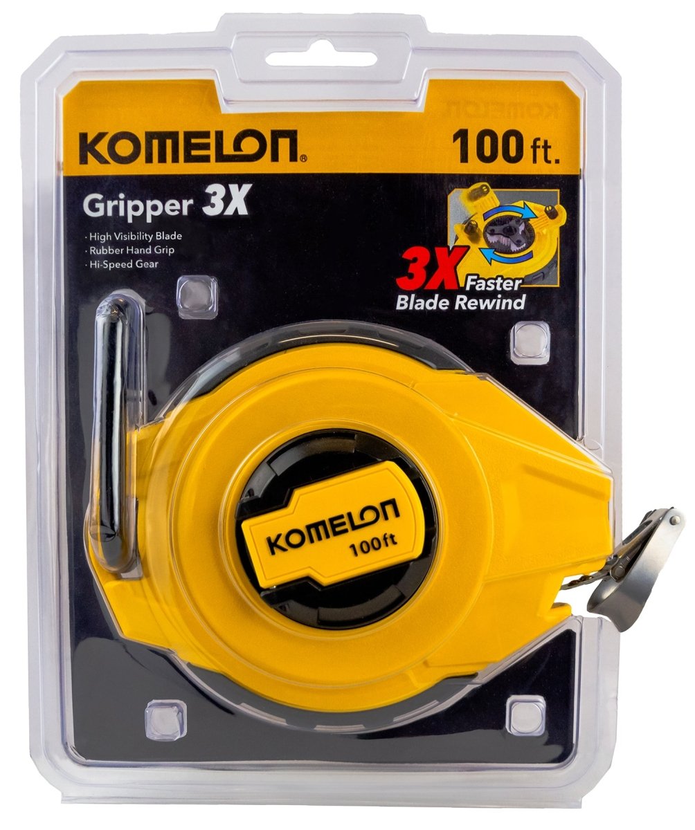 100 - Foot Long Komelon Gripper Evolution Steel Tape Measure for Precise Measurements
