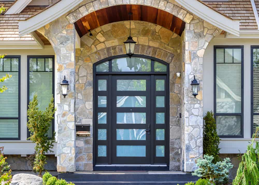 Stylish Atlas Contemporary Iron Front Door with 6-Foot Sidelights