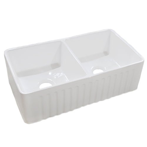 Dakota Signature 33"x18" (50/50) Scalloped Fire Clay Apron Front Kitchen Sink