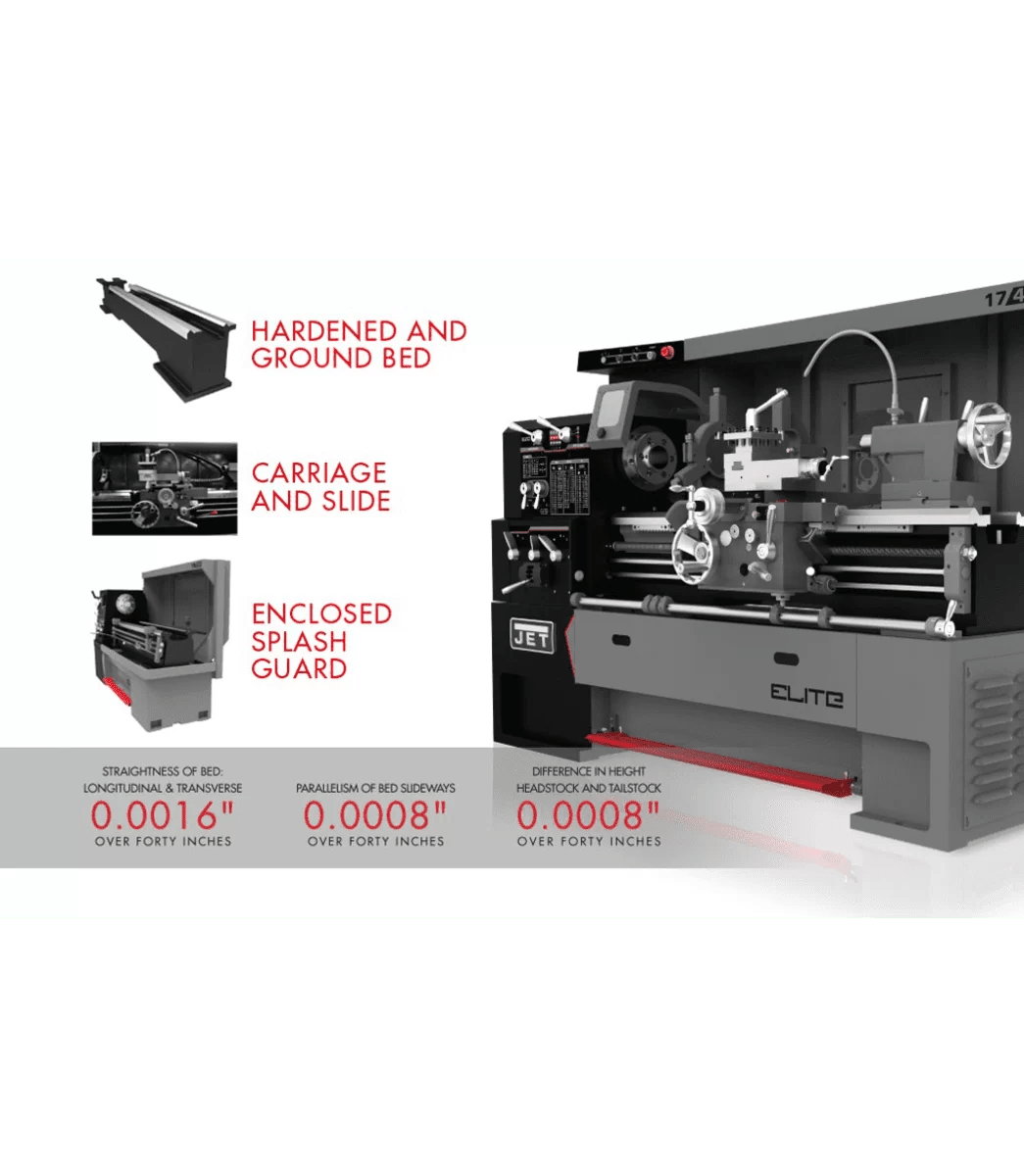 Elite E-1340VS Lathe with ACU-RITE 303 CSS DRO, Taper Attachment & Collet Closer