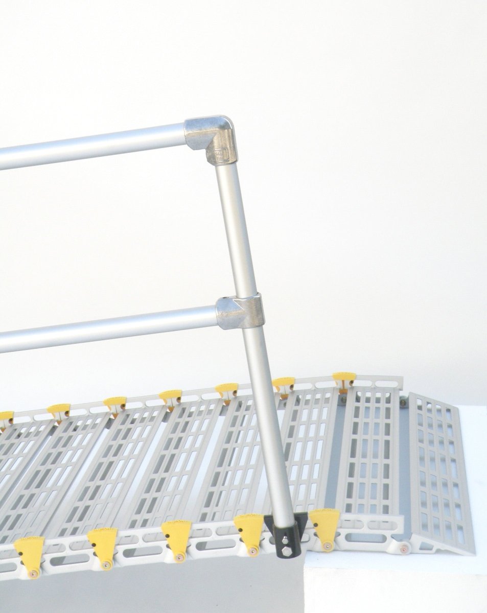26-Inch Wide Roll-A-Ramp® Modular Ramp System Equipped with Straight End Handrails for Enhanced Accessibility