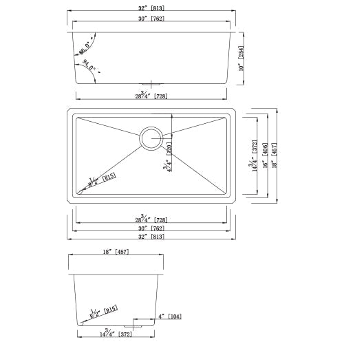 18-Gauge, 32×18 Single Bowl Undermount Stainless Steel Kitchen Sink with Micro Radius
