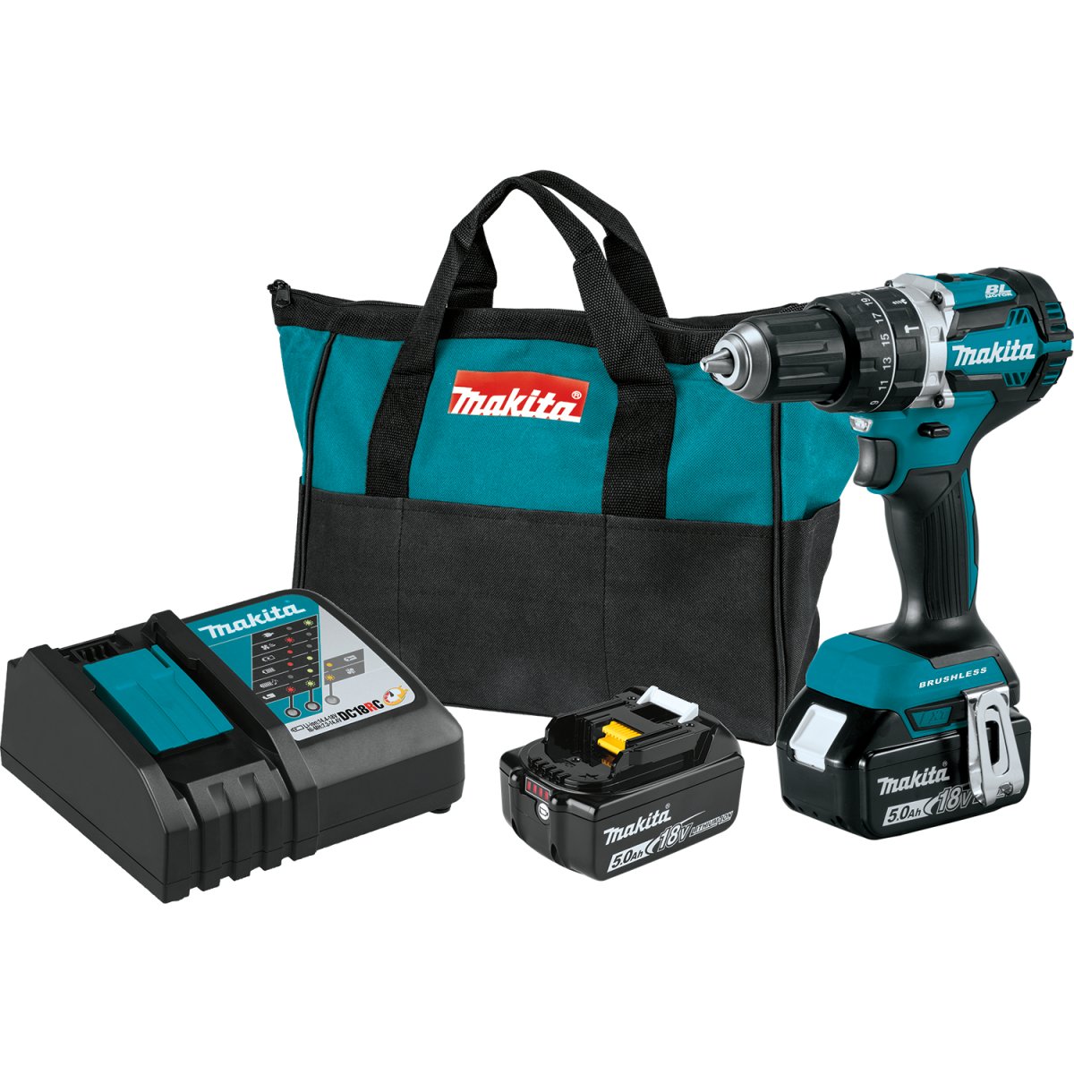 Compact 1/2 18V LXT® Lithium-Ion Brushless Cordless Hammer Driver-Drill with 5.0Ah Battery for Enhanced Drilling and Driving