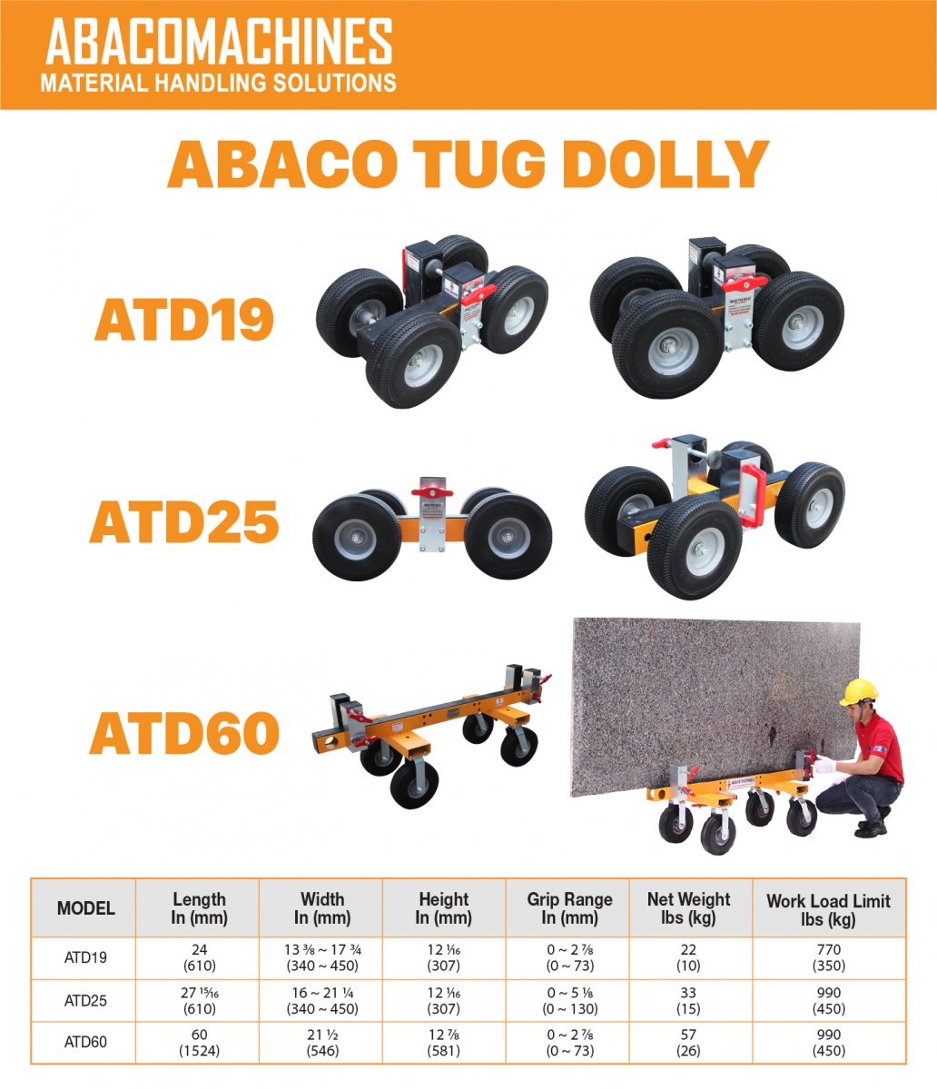 Abaco Aluminum Tug Dolly for Easy and Safe Slab Transportation