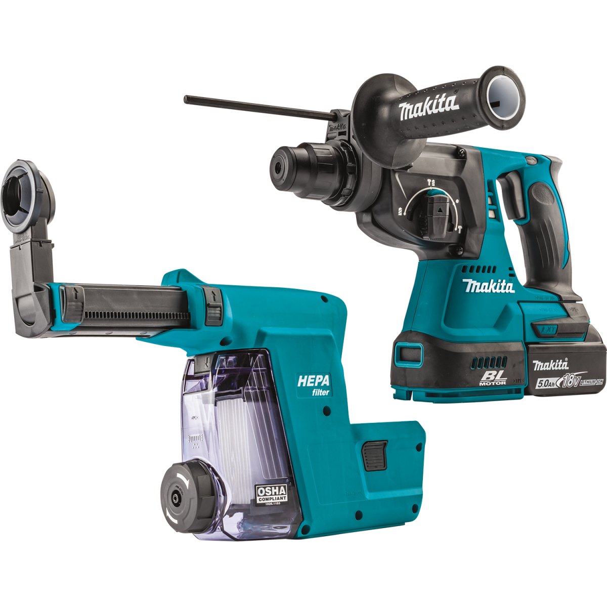 18V LXT® Brushless Cordless Rotary Hammer Kit with 5.0Ah Battery and HEPA Dust Extractor