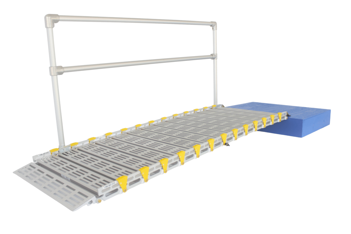 26-Inch Wide Roll-A-Ramp® Modular Ramp System Equipped with Straight End Handrails for Enhanced Accessibility
