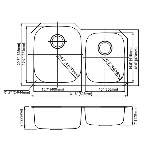 18g 304 Stainless Steel 60/40 Offset Double Bowl Undermount Kitchen Sink