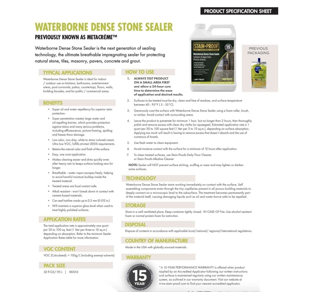 Dry Treat Meta Creme - High - Performance Stain - Proof Waterborne Sealer for Dense Surfaces