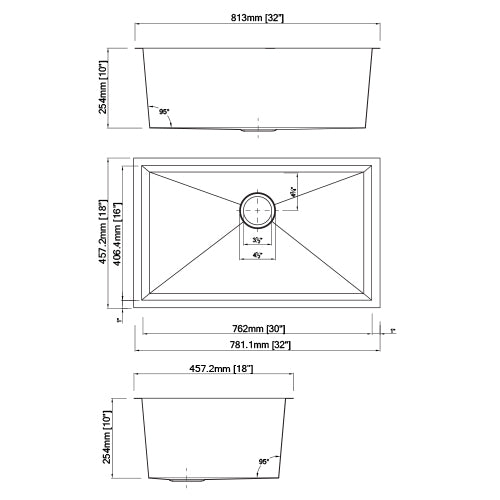 18-Gauge, Zero Radius, 32×18 Single Bowl Undermount Stainless Steel Kitchen Sink for Builders Collection - Genesis Series